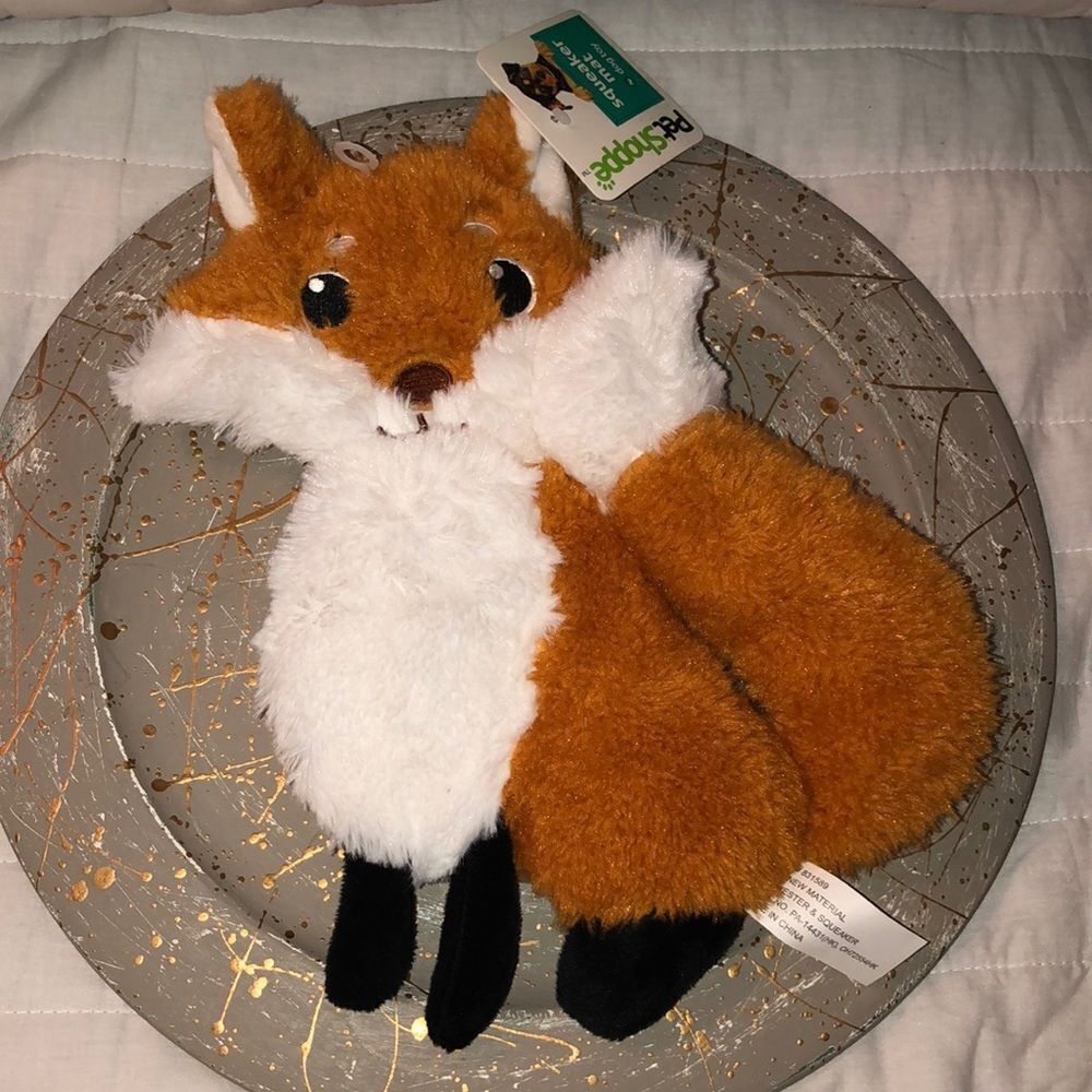 PetShoppe Cutest Fox Squeaker Mat Dog Toy White Rust Brown Black NWT